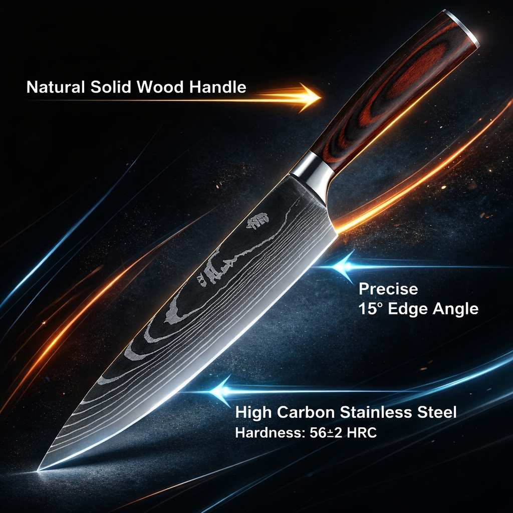 8-Inch High Carbon Stainless Steel Chef Knife with Protective Cover