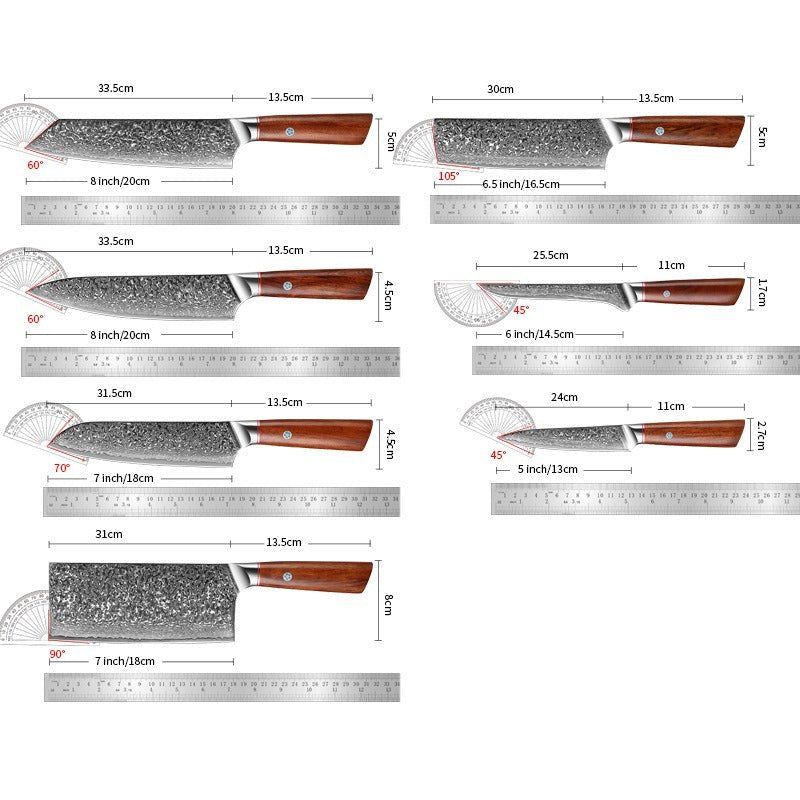 7 - Piece Damascus Chef Knife Set - Letcase