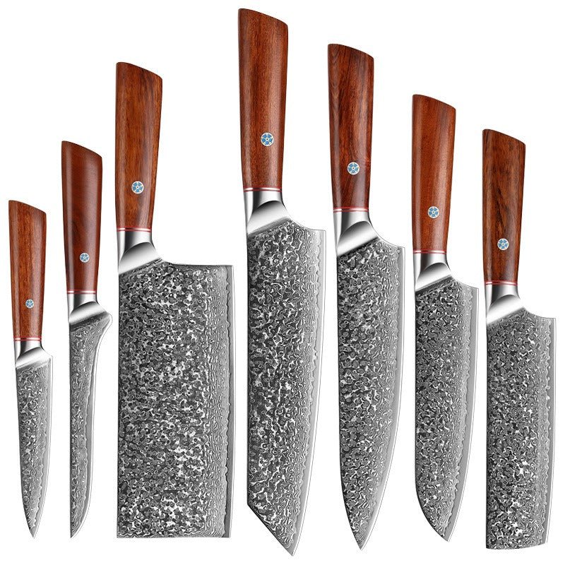 7 - Piece Damascus Chef Knife Set - Letcase