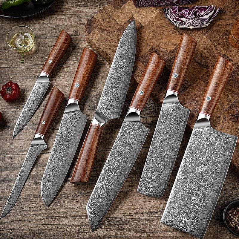 7 - Piece Damascus Chef Knife Set - Letcase