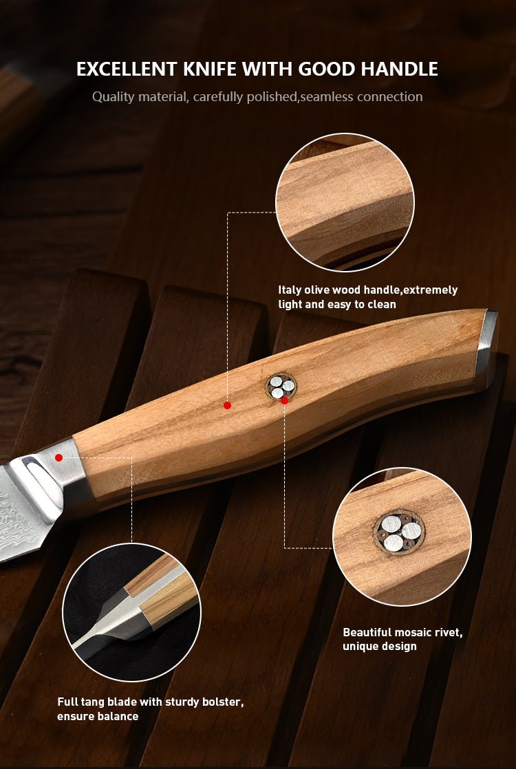 8 - Piece Non Serrated Japanese Damascus Steak Knife Set - Letcase