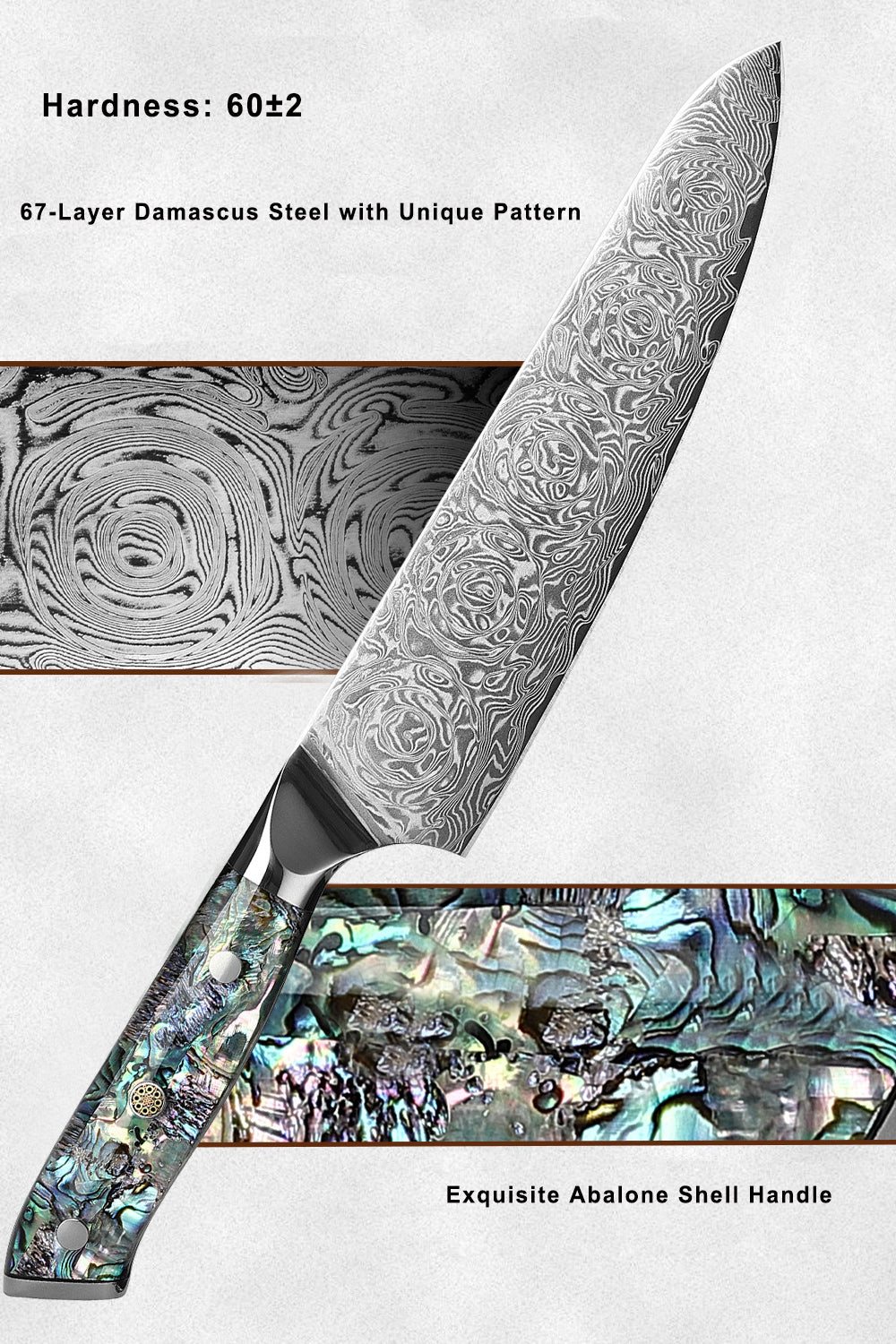 8 Inch Damascus Chef Knife – 67-Layer VG-10 Steel, Razor Sharp Honbazuke Edge