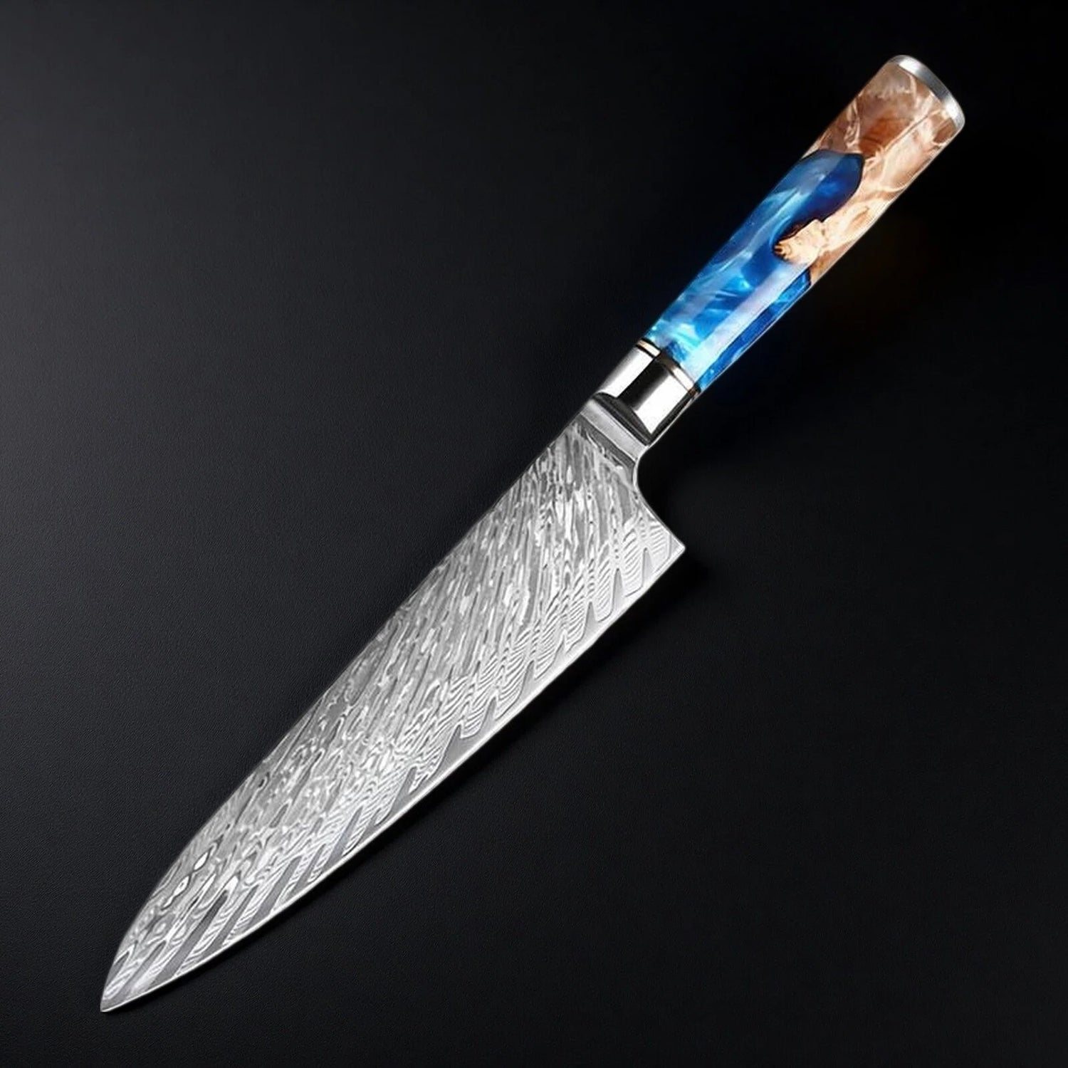 8 Inch Damascus Steel Chef Knife With Blue Resin Handle