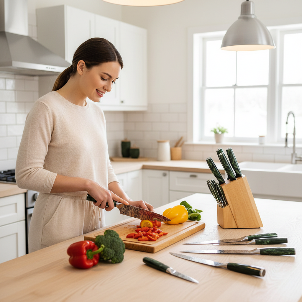 Professional 10-Piece Kitchen Knife Set - Green Resin Handle & High Carbon Steel
