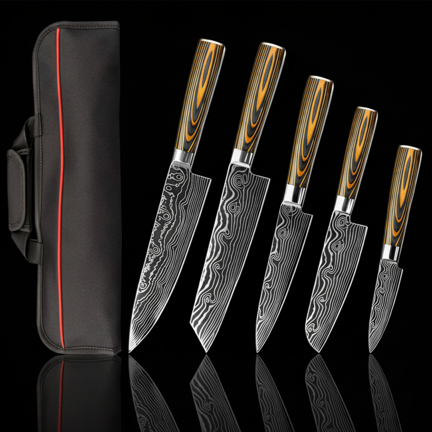 5-Piece Chef Knife Set With Roll Bag
