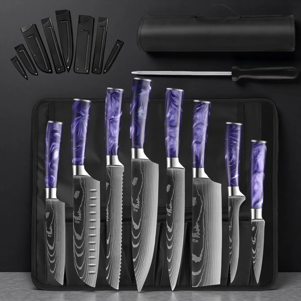 Professional Chef Knife Set with Roll Bag & Sharpener