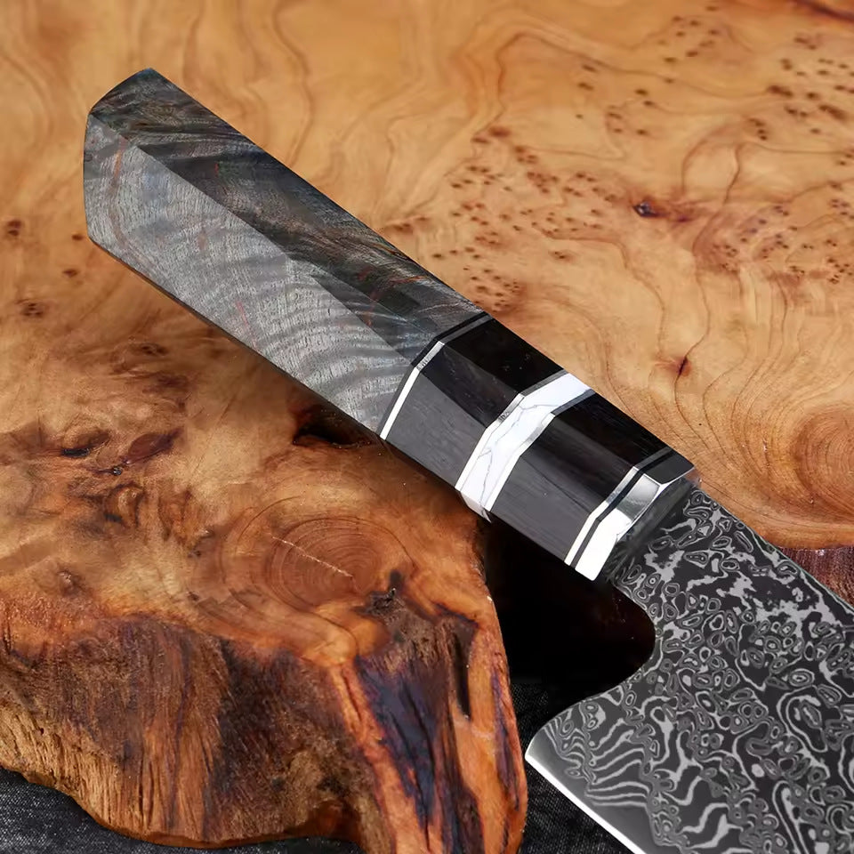 Hand-Forged Damascus Steel Knife Set with Ergonomic Stabilized Wood Handle