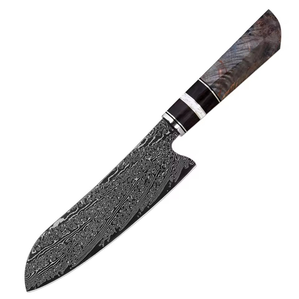 Hand-Forged Damascus Steel Knife Set with Ergonomic Stabilized Wood Handle