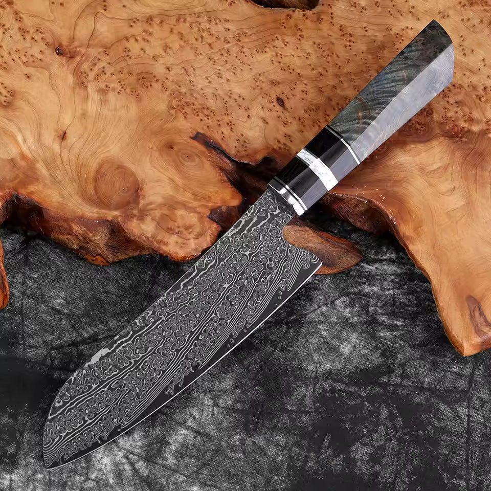 Hand-Forged Damascus Steel Knife Set with Ergonomic Stabilized Wood Handle