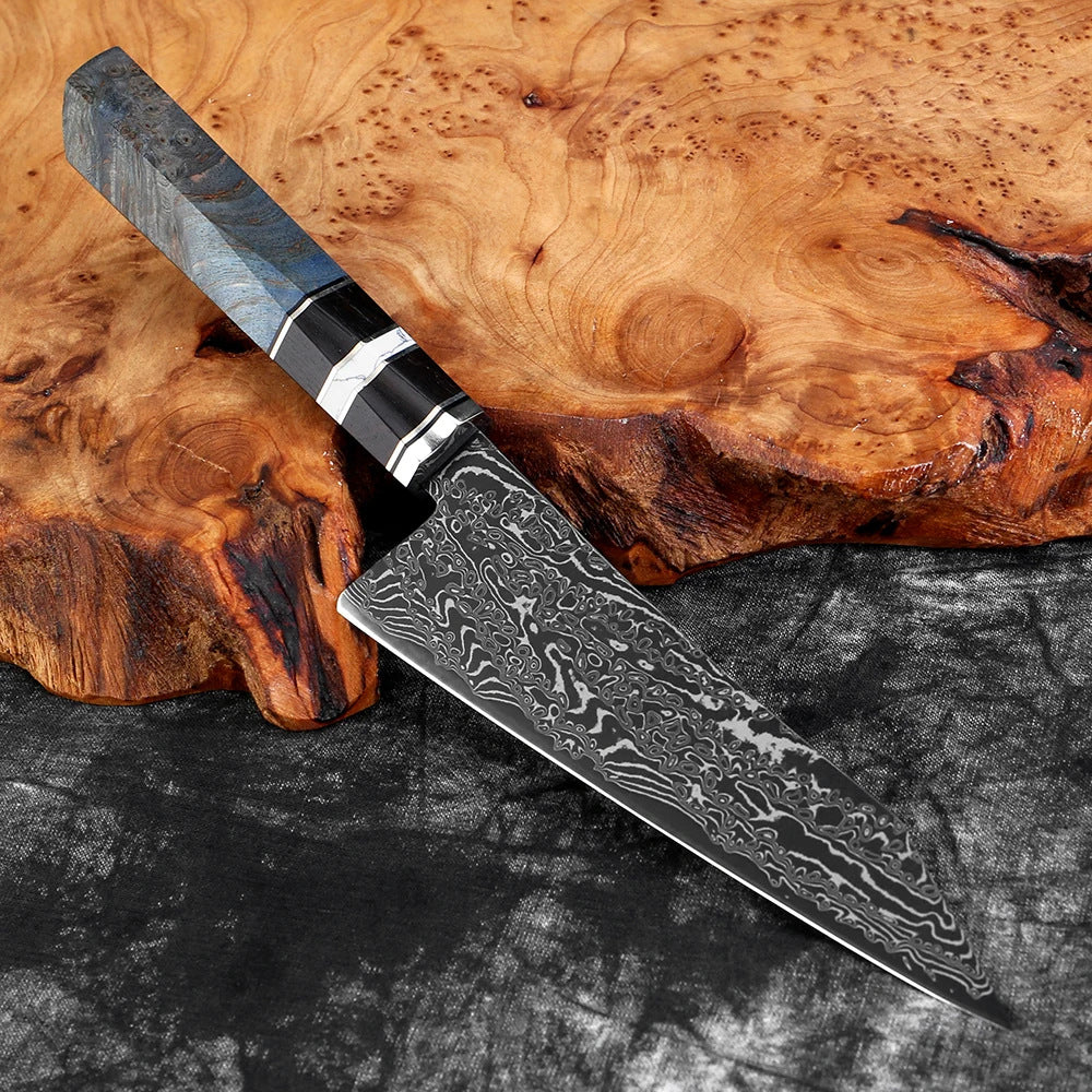 Hand-Forged Damascus Steel Knife Set with Ergonomic Stabilized Wood Handle