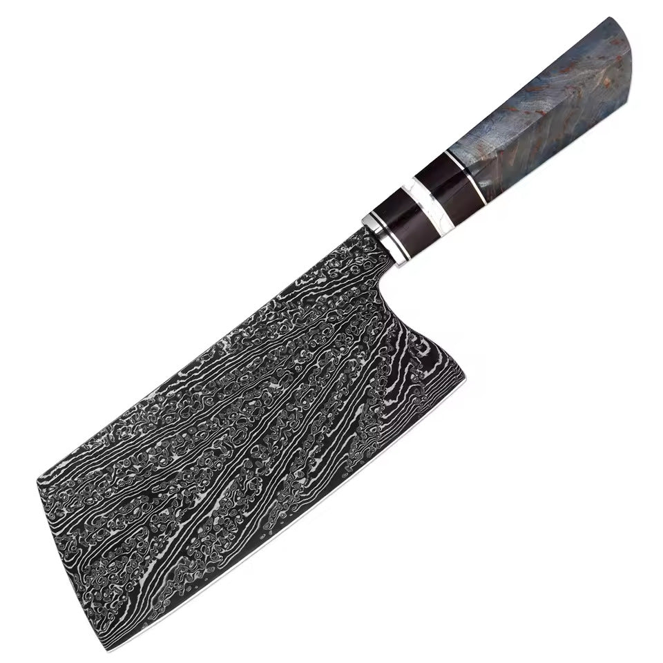 Hand-Forged Damascus Steel Knife Set with Ergonomic Stabilized Wood Handle
