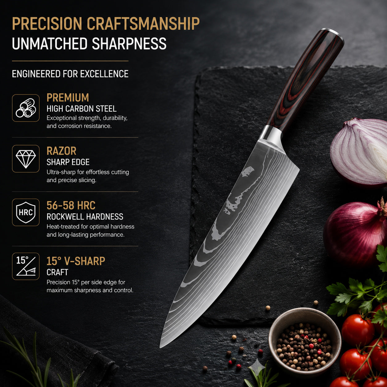 High Carbon Steel Chef Knife Set with Roll Bag & Sharpener