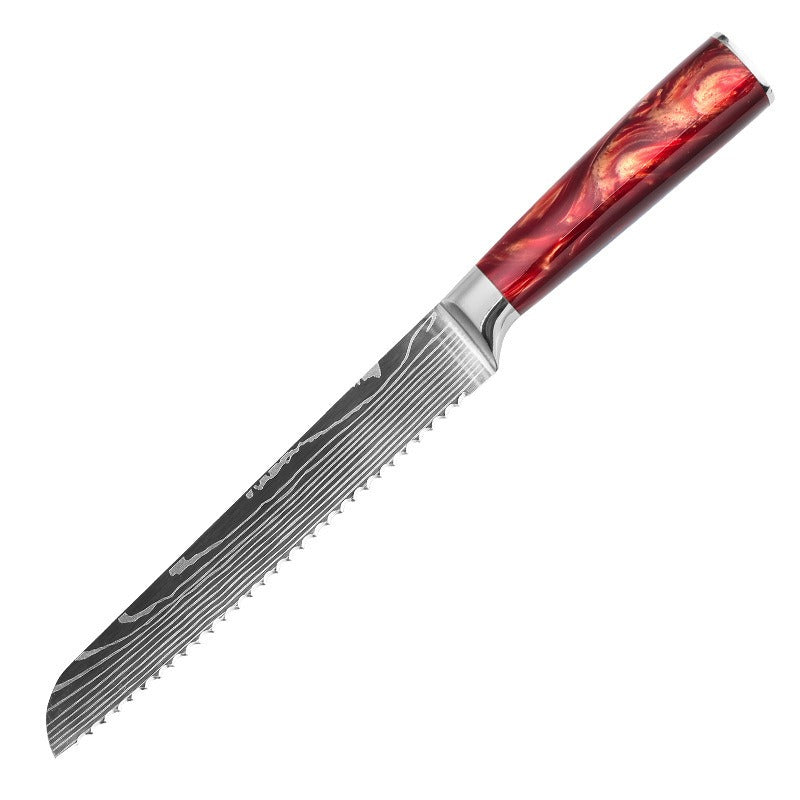 Professional Chef Knife Set with Red Resin Handle