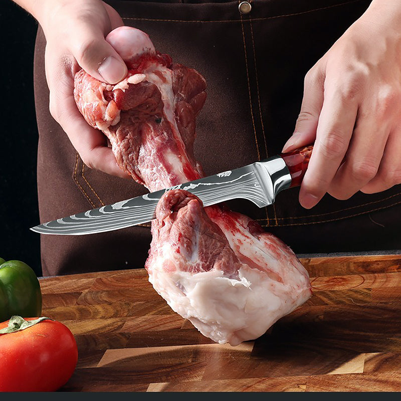 Professional Chef Knife Set with Red Resin Handle