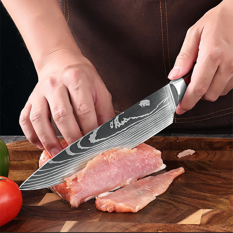 Professional Chef Knife Set with Red Resin Handle