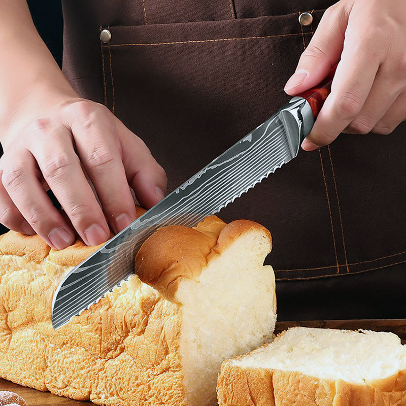 Professional Chef Knife Set with Red Resin Handle