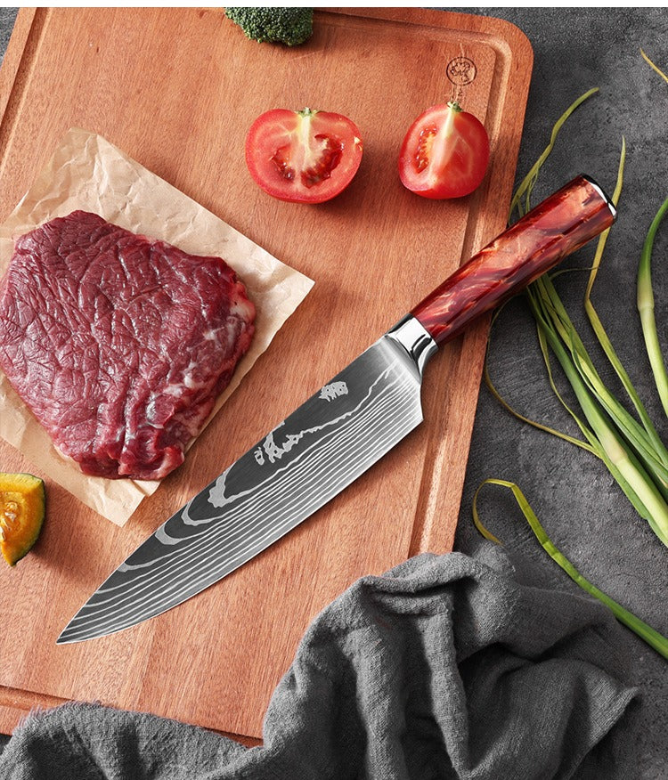 Professional Chef Knife Set with Red Resin Handle
