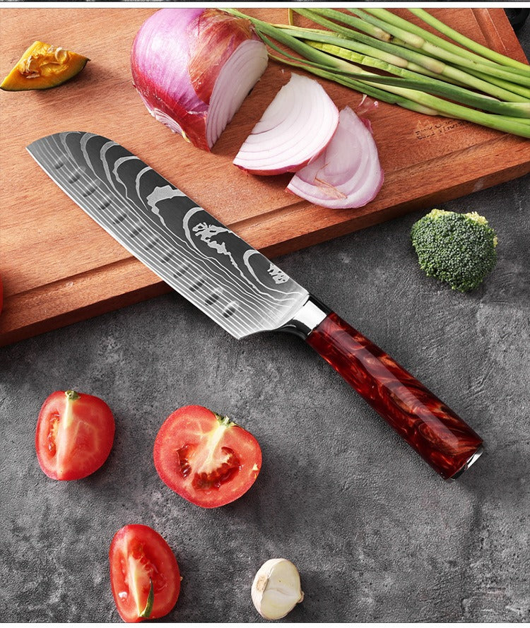 Professional Chef Knife Set with Red Resin Handle