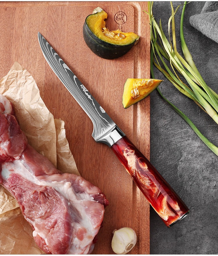 Professional Chef Knife Set with Red Resin Handle