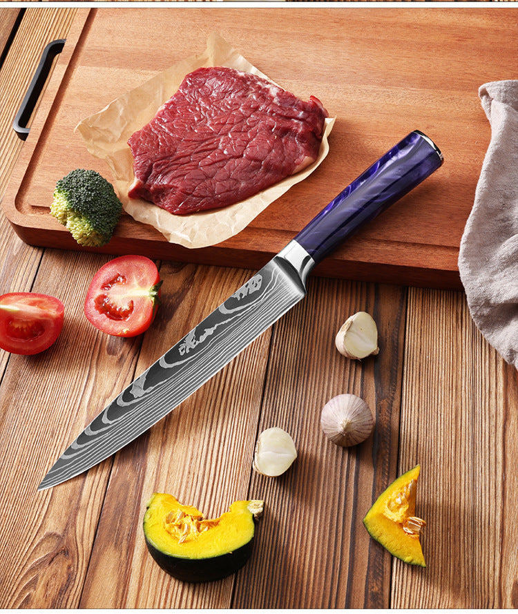 Professional Japanese Kitchen Knife Set with Purple Resin Handle