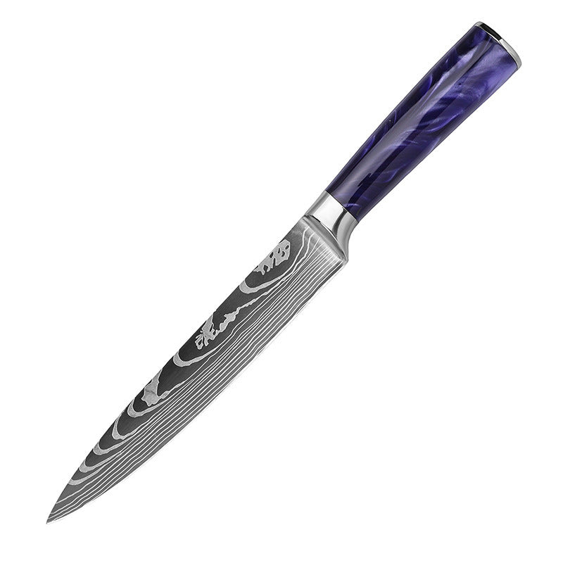 Professional Japanese Kitchen Knife Set with Purple Resin Handle
