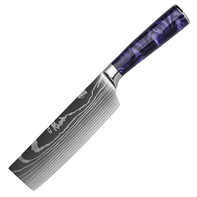 Professional Japanese Kitchen Knife Set with Purple Resin Handle