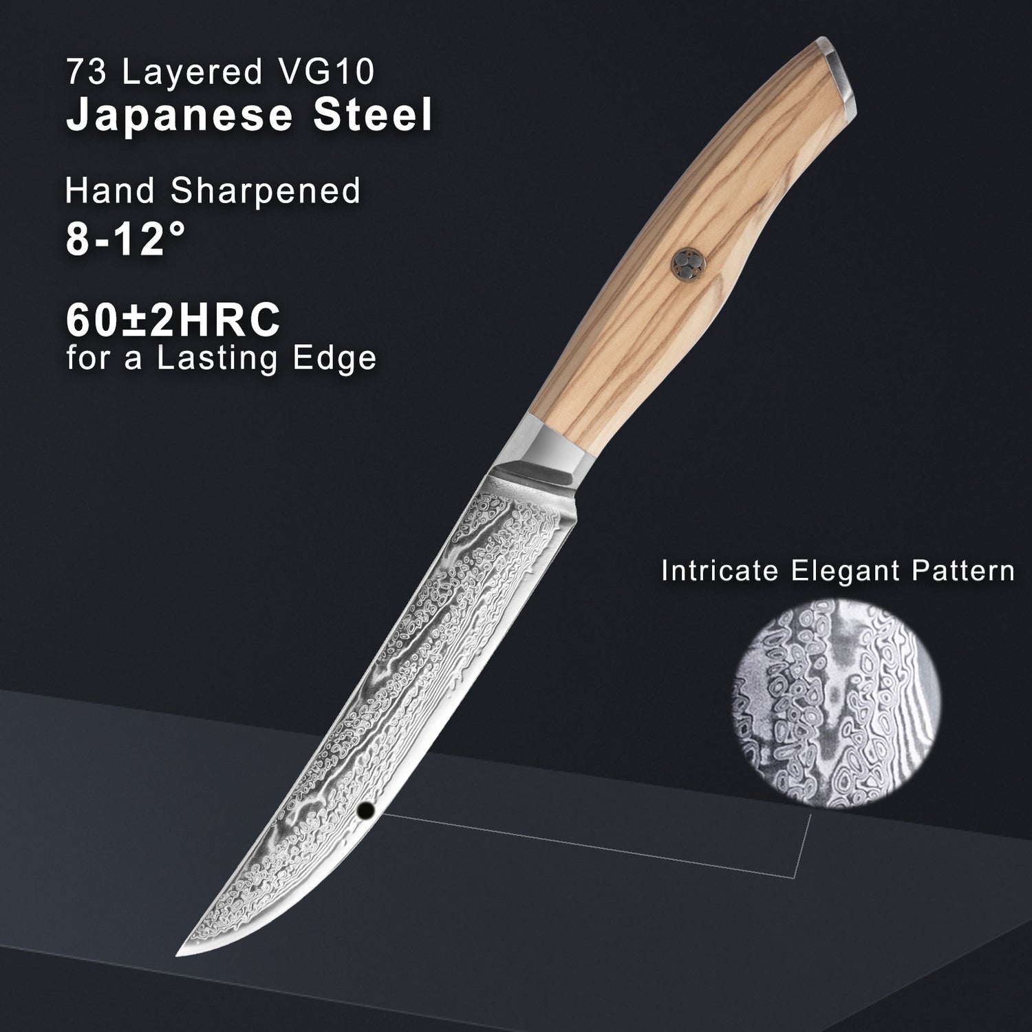 Premium Damascus Steak Knife Set - Non-Serrated & Olive Wood Handle