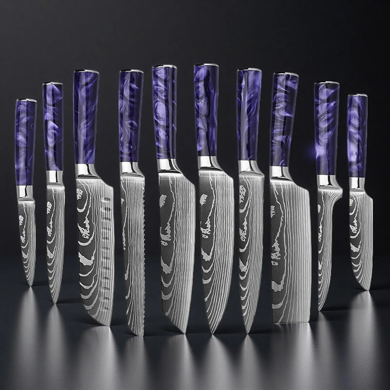 Professional Japanese Kitchen Knife Set with Purple Resin Handle
