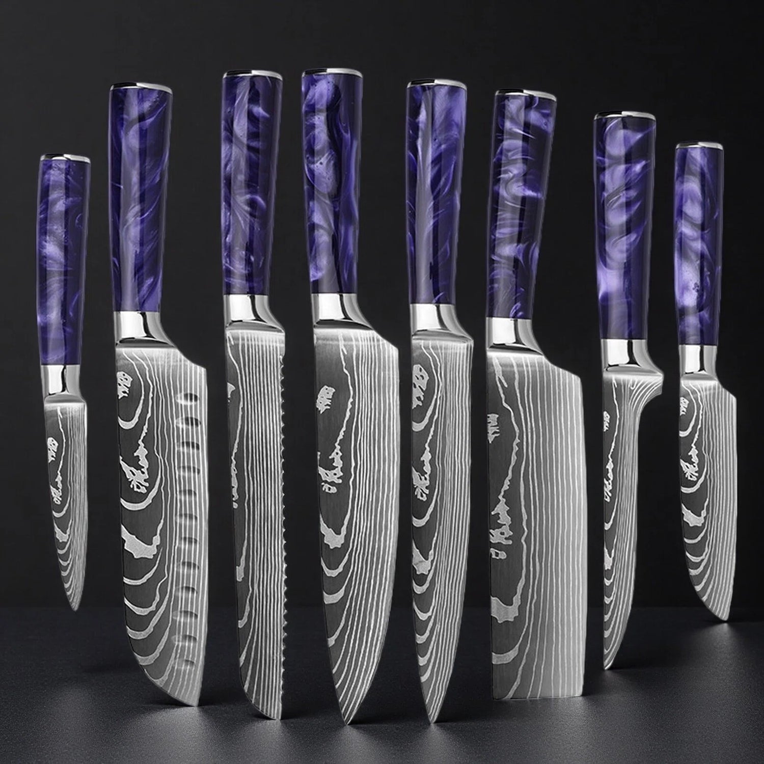 Professional Japanese Kitchen Knife Set with Purple Resin Handle
