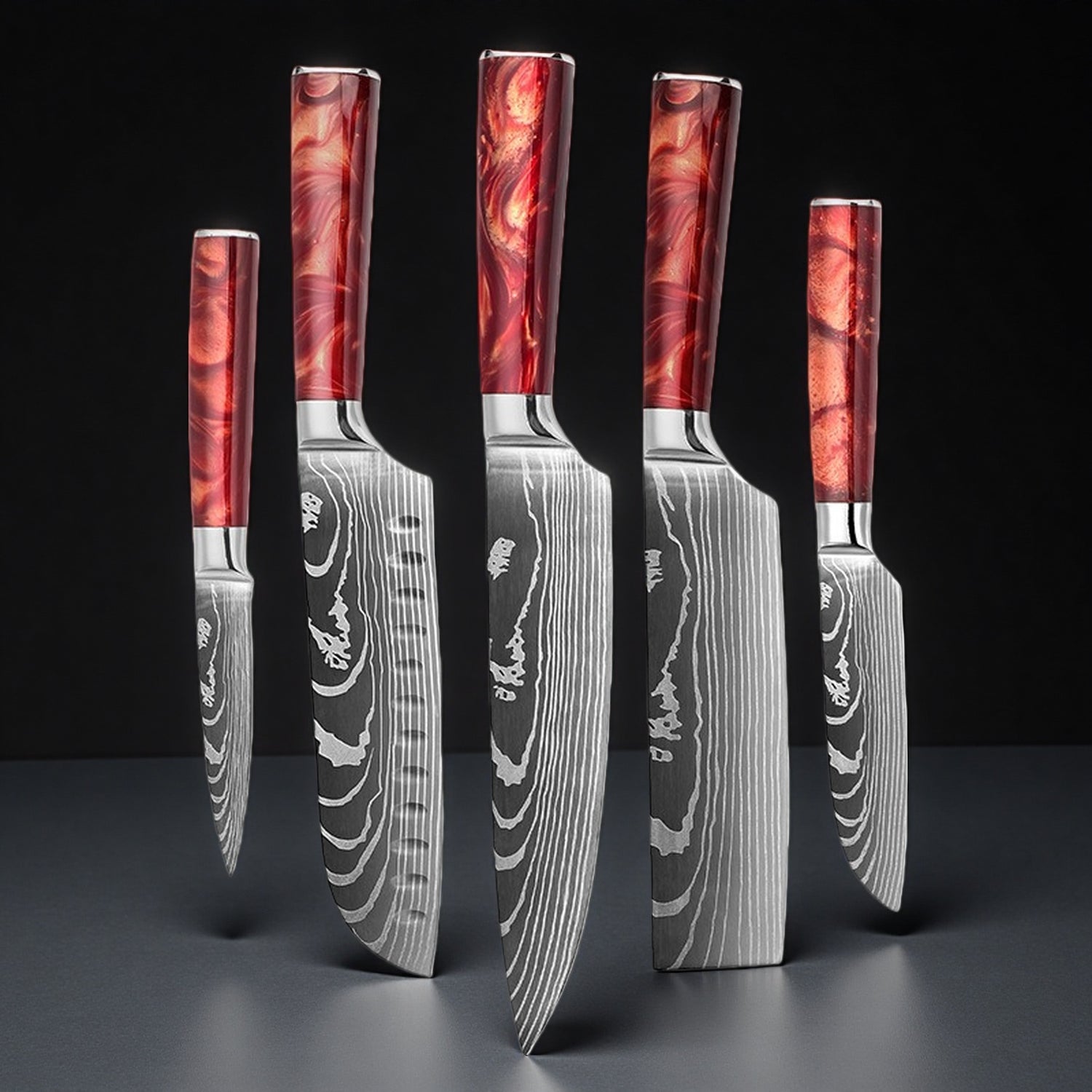 Professional Chef Knife Set with Red Resin Handle