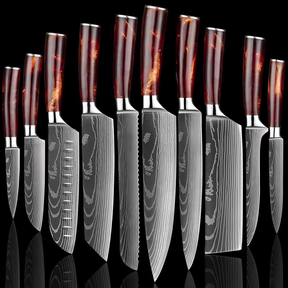 10 Piece Professional Kitchen Knife Set, Ergonomic Resin Handle - Letcase