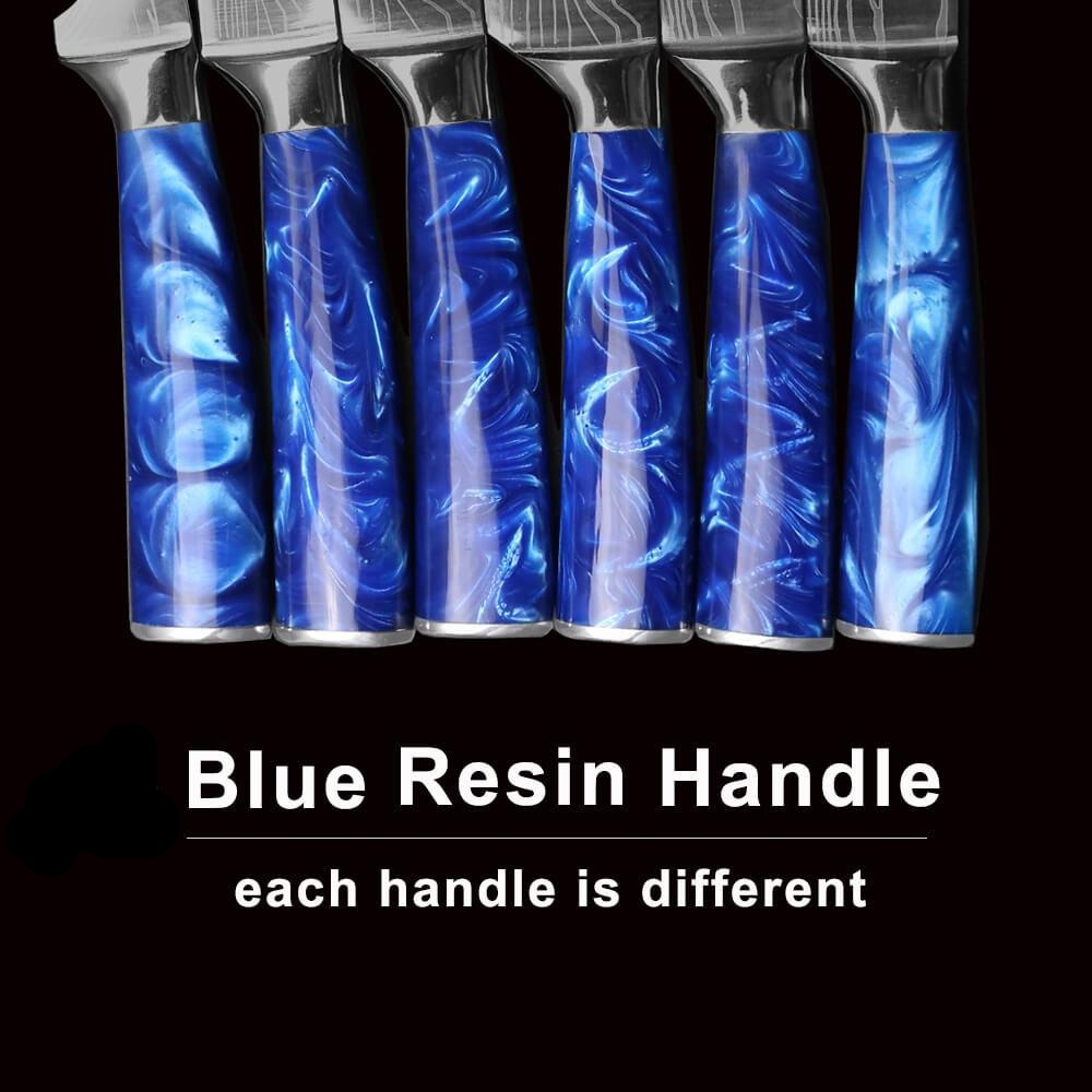 10 piece stainless steel knife set, blue resin handle - Letcase