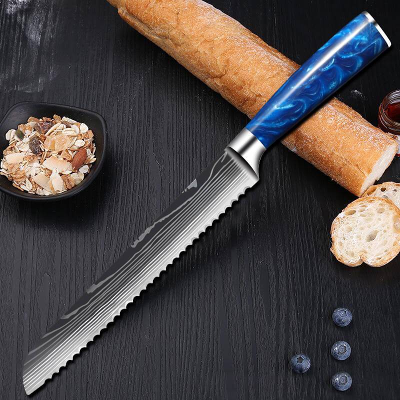 10 piece stainless steel knife set, blue resin handle - Letcase