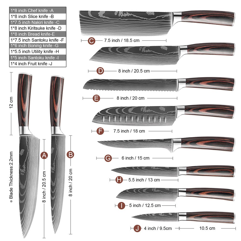 10 Pieces Professional Kitchen Knives Set - Letcase