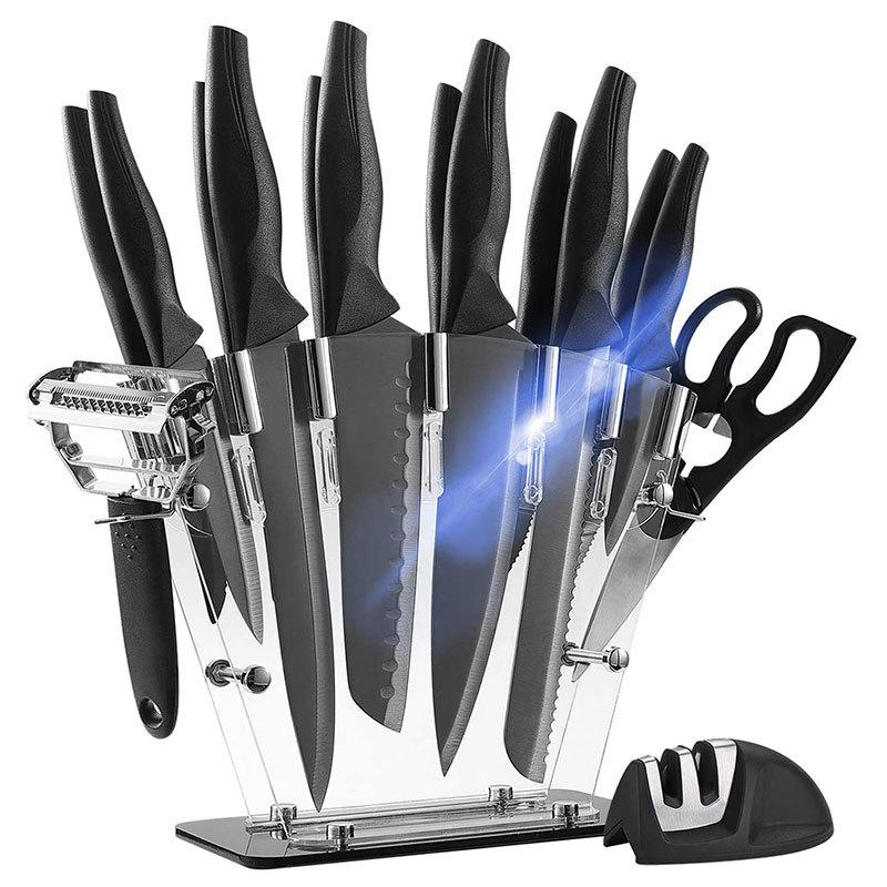 17 Pieces Titanium Knife Set, Black Kitchen Block Knife Set - Letcase