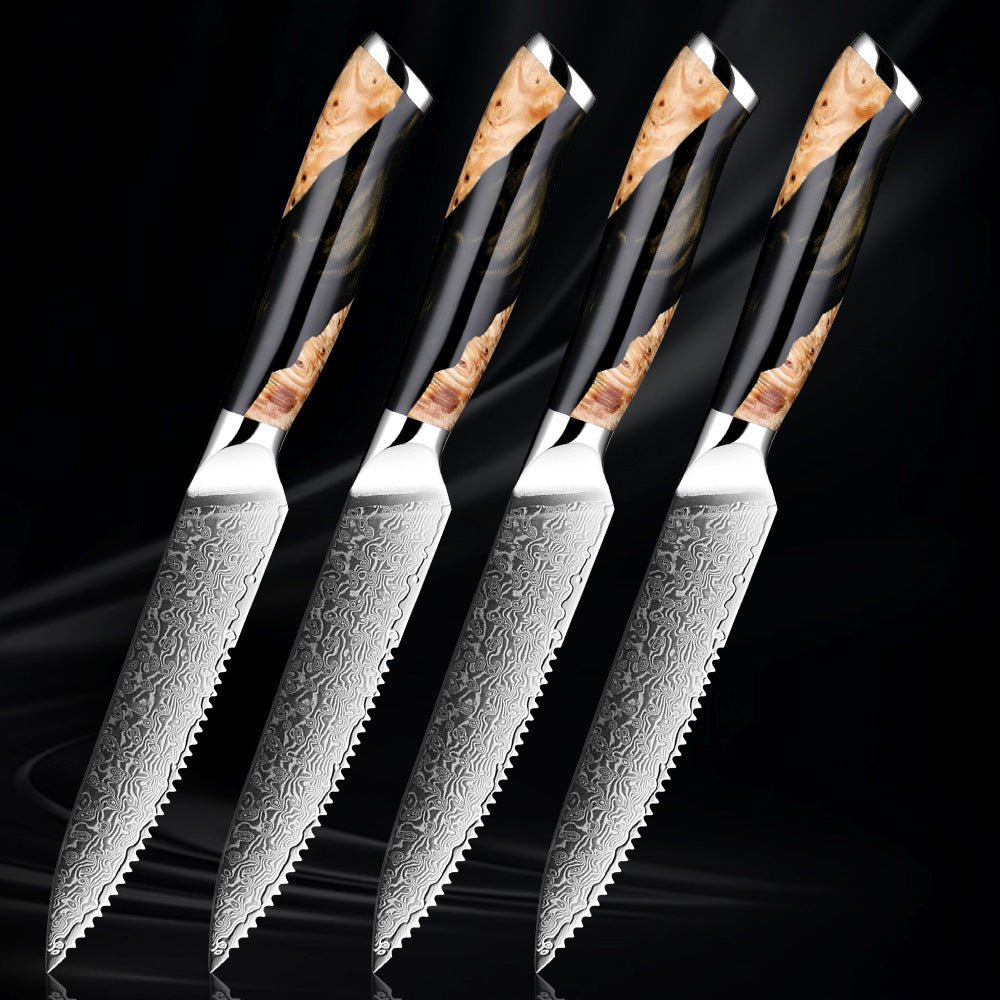 4 Piece Damascus Steak Knife Set With Resin Handle - Letcase