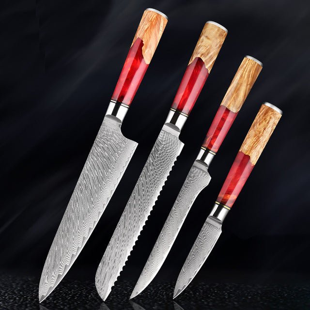 4 Piece Japanese Damascus Chef Knife Set - Letcase