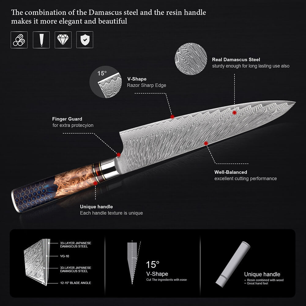 Handmade Damascus Chef Knife Set, of 5 Pcs Kitchen Knives, Mothers