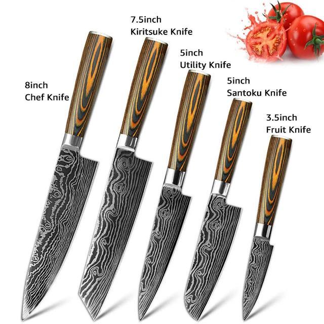 japanese cooking knife set, 5 pcs