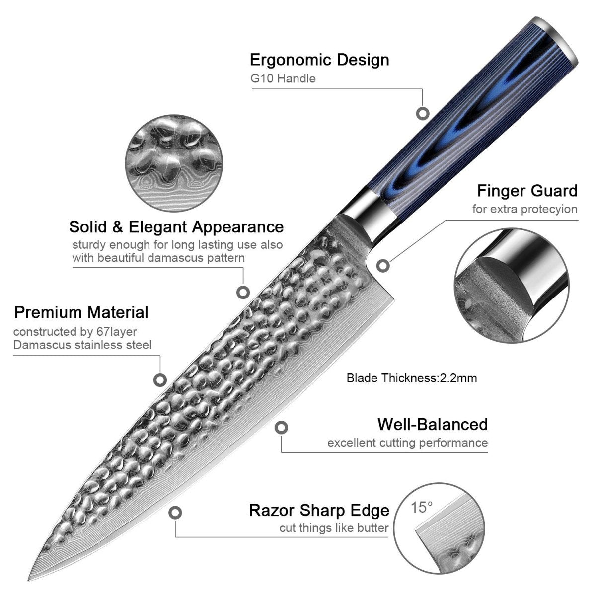 5-Piece Kitchen Knife Set, VG10 Damascus Chef Knife Set - Letcase