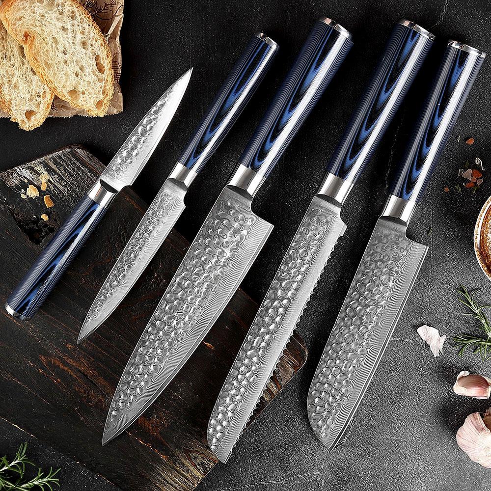5-Piece Kitchen Knife Set, VG10 Damascus Chef Knife Set - Letcase