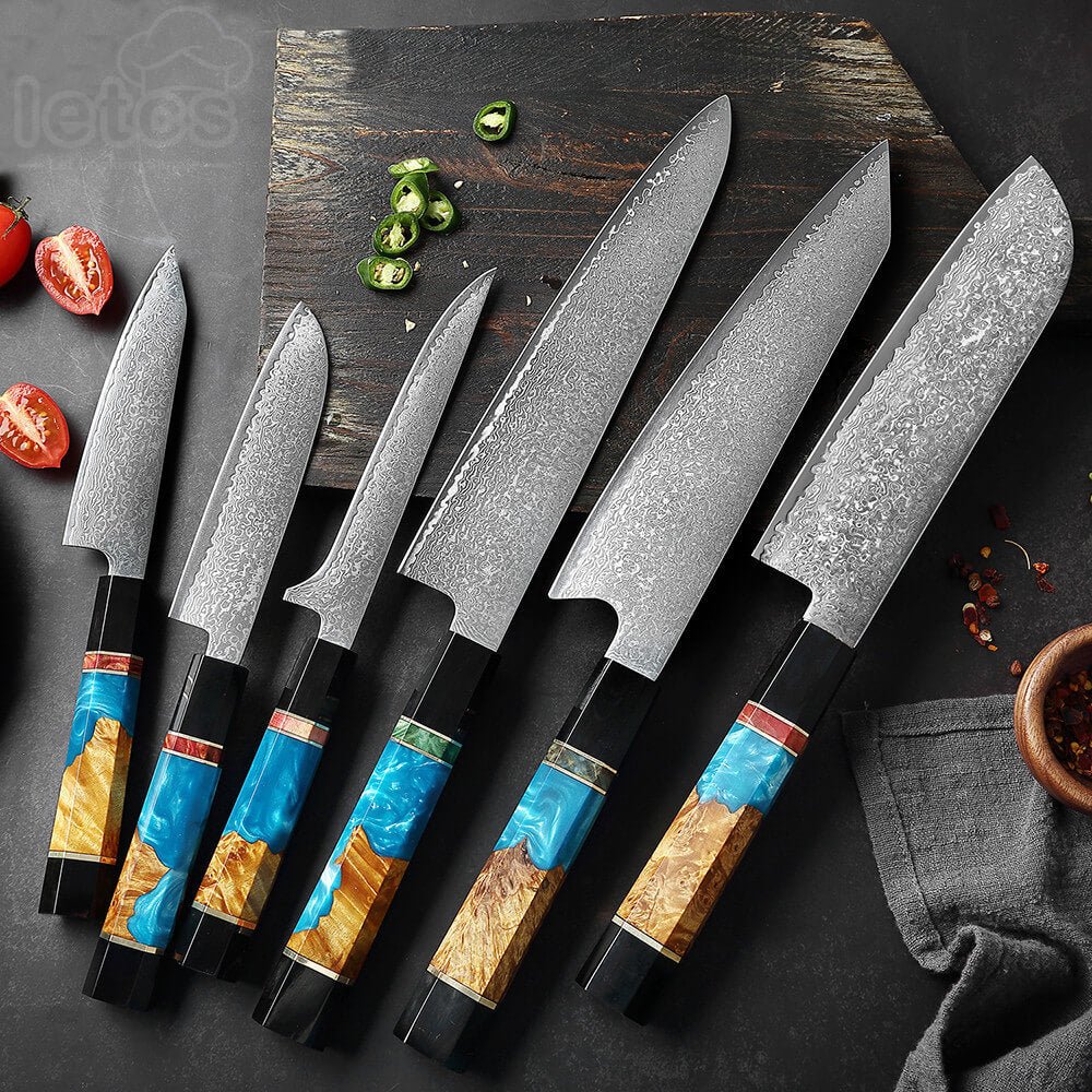 6-Piece Chef Knives Set, 67-Layer Damascus VG10 Steel - Letcase