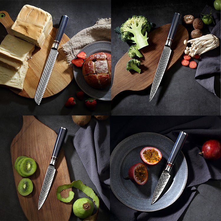 6-Piece Damascus Chef Knife Set With Honeycomb Resin Handle - Letcase