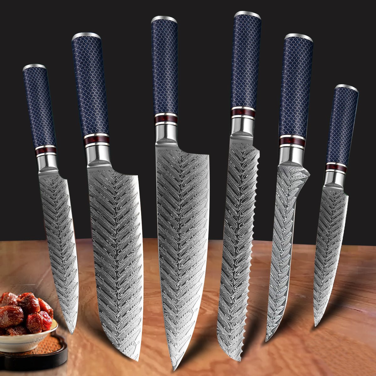 6-Piece Damascus Chef Knife Set With Honeycomb Resin Handle - Letcase