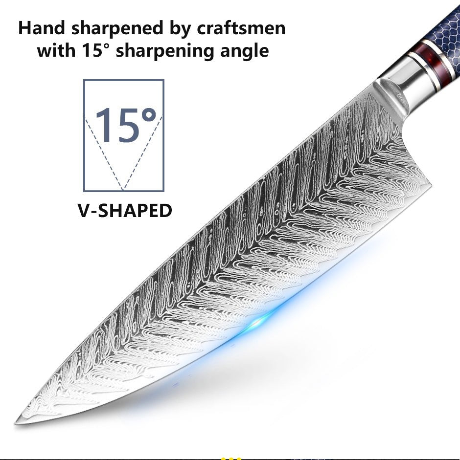 6-Piece Damascus Chef Knife Set With Honeycomb Resin Handle - Letcase
