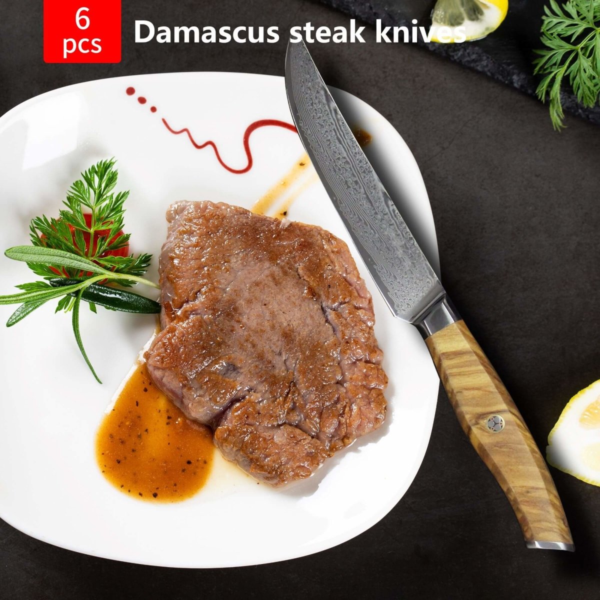 6PCS Kitchen Knife Cleaver Chef Damascus Sharp Steak Stainless Steel Knives  US