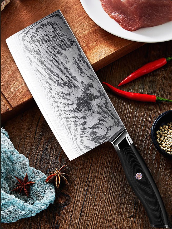 7“ Japanese Cleaver Knife,Aus-10 Steel Core, Full Tang Handle - Letcase