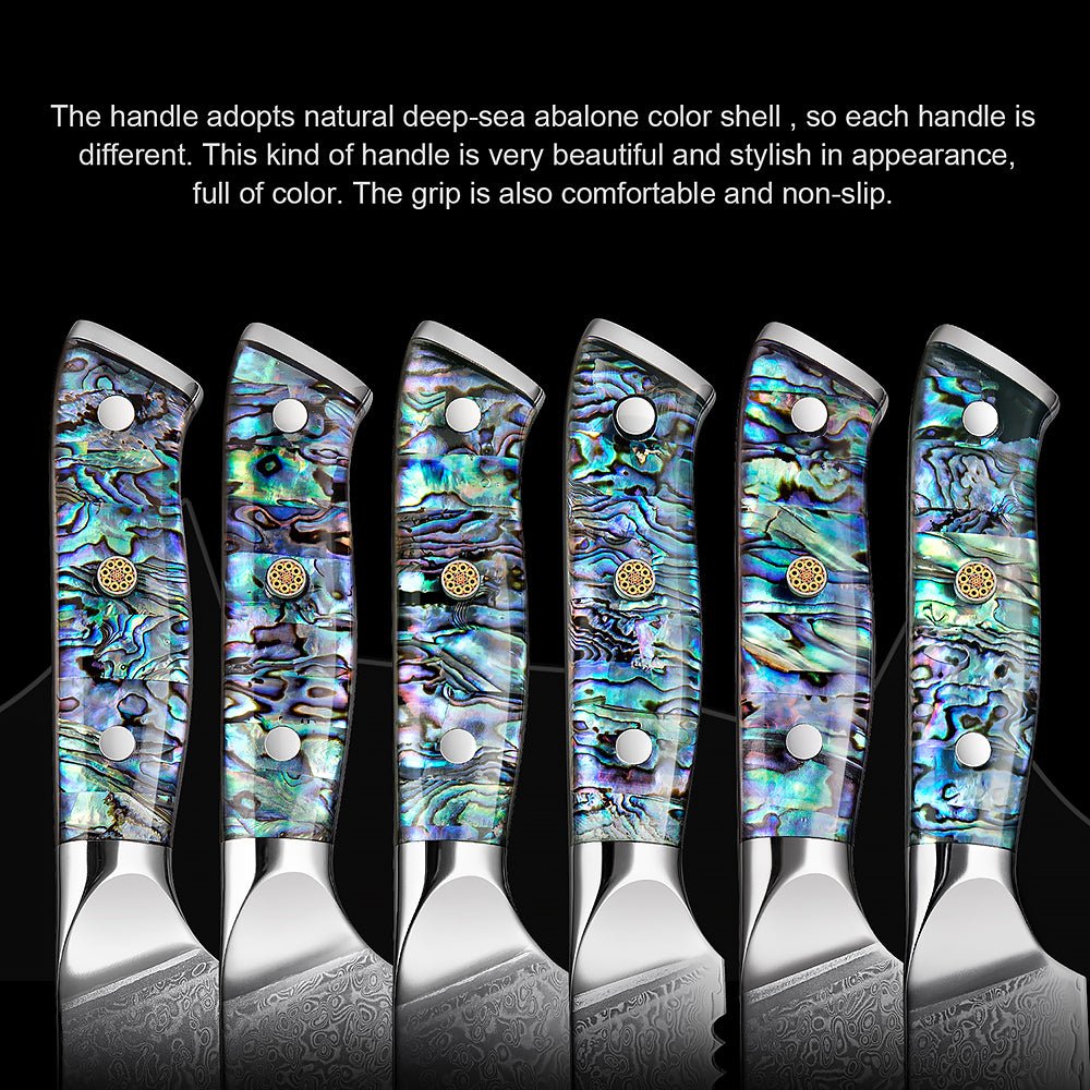 7” Nakiri Chef's Knife, Damascus Blade and Abalone Shell Handle - Letcase