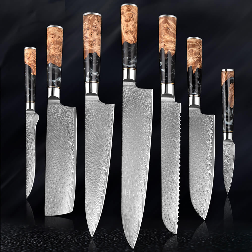 7 Piece Damascus Kitchen Knife Set Ultra-sharp 67 Layer Japanese Chef Knives - Letcase