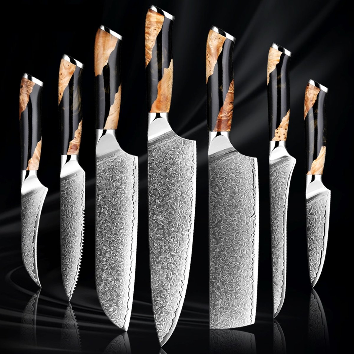 7 Piece Japanese Damascus Steel Chef Knife Set - Letcase